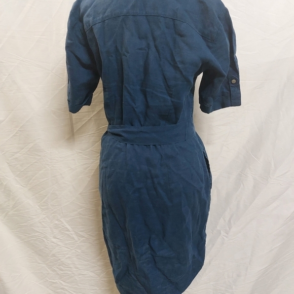UNTUCKit her short sleeve navy 100% linen midi dress nancy button dress belt 2 - Picture 9 of 16